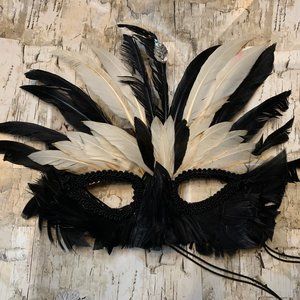 Vintage Feather Eye Mask - Mardi Gras or Halloween